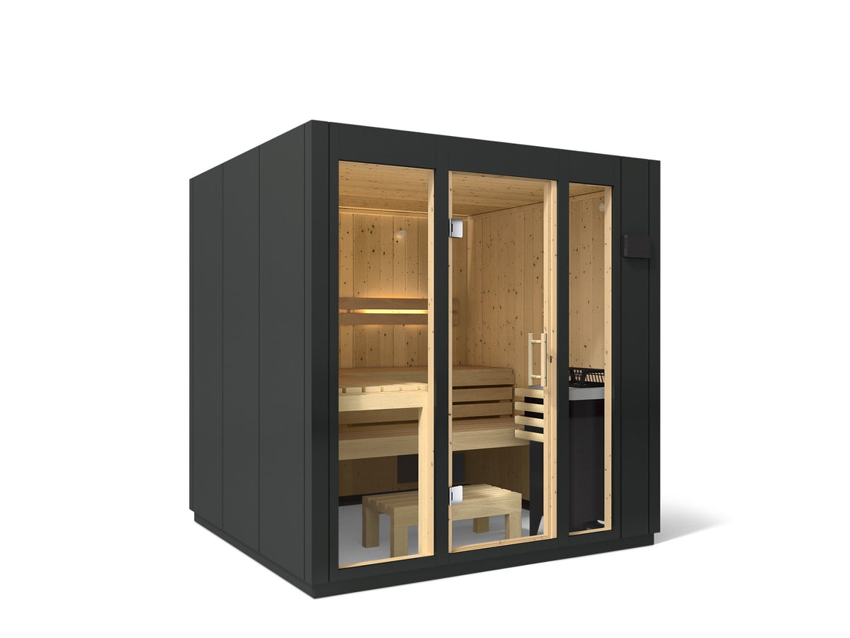 Kohler C1 Graphite Grey Indoor Sauna - exterior with glass front