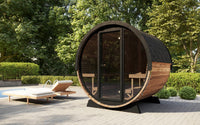 SaunaLife EE8G Elegance barrel sauna lifestyle view