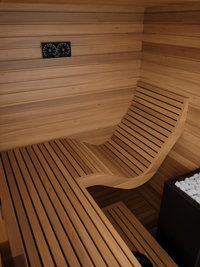 Auroom Baia Glass interior with curved bench