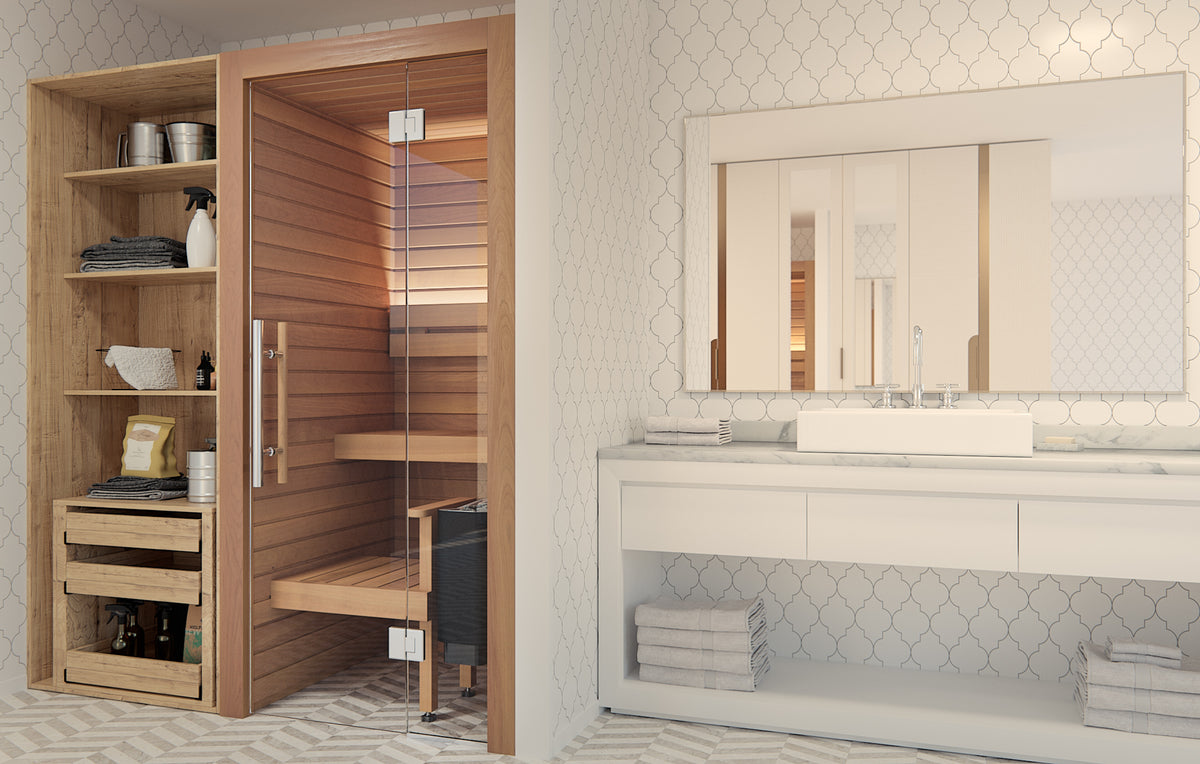 Auroom Cala Mini indoor sauna in bathroom