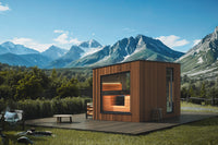 Auroom Terra M outdoor sauna with natural thermo-pine exterior