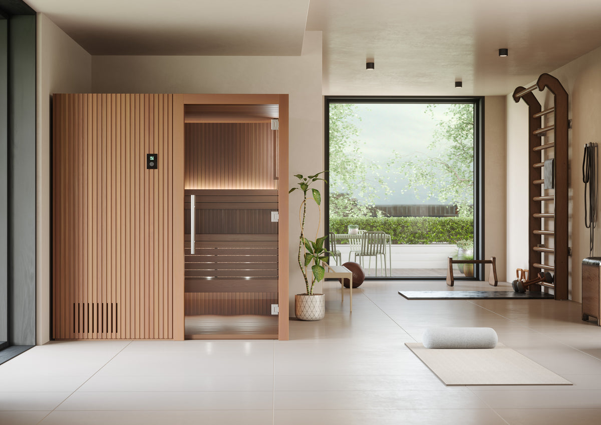 Auroom Libera Wood indoor sauna in fitness studio