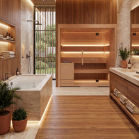 Auroom Lumina indoor sauna in a modern bathroom