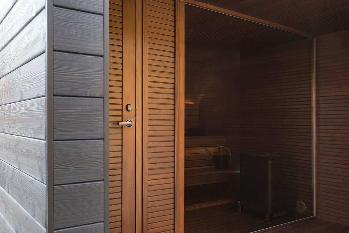 Auroom Natura outdoor sauna exterior with terrace