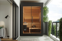 Auroom Mira S outdoor sauna on a balcony